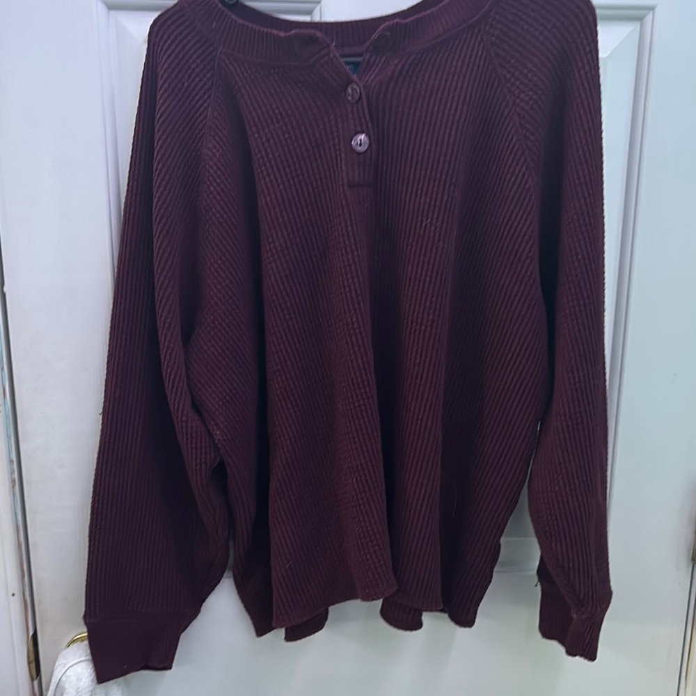 Ribbed Burgundy Button-Up Sweater